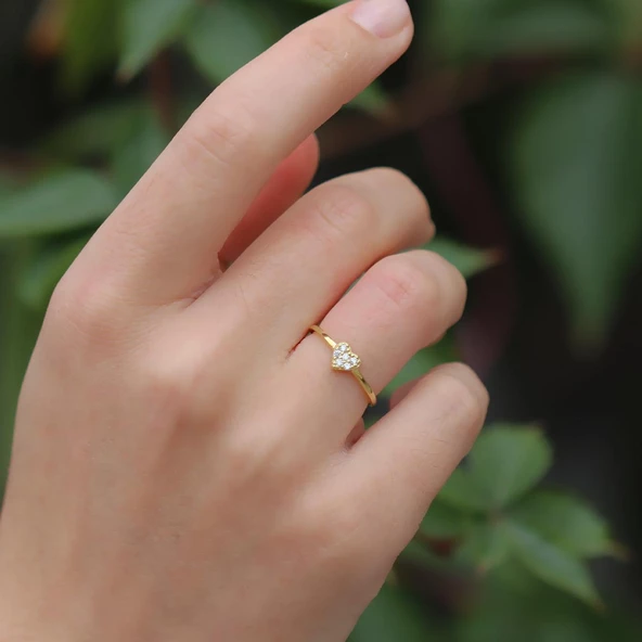 Kalp Zirkon Taşlı Minimal Gümüş Yüzük - Resim 4