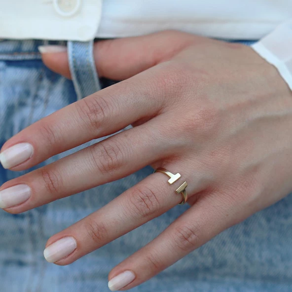 Tffny Modeli Gold Kaplama Ayarlanabilir Gümüş Yüzük - Resim 3