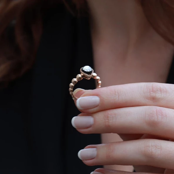 Elmas Montür Damla Model Gold Kaplama Gümüş Yüzük - Resim 3