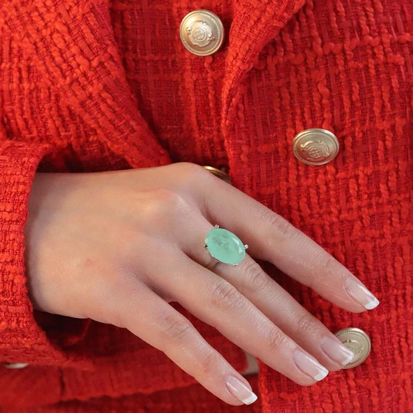 Oval Kesim Paraiba Taşlı Gümüş Yüzük - Resim 3