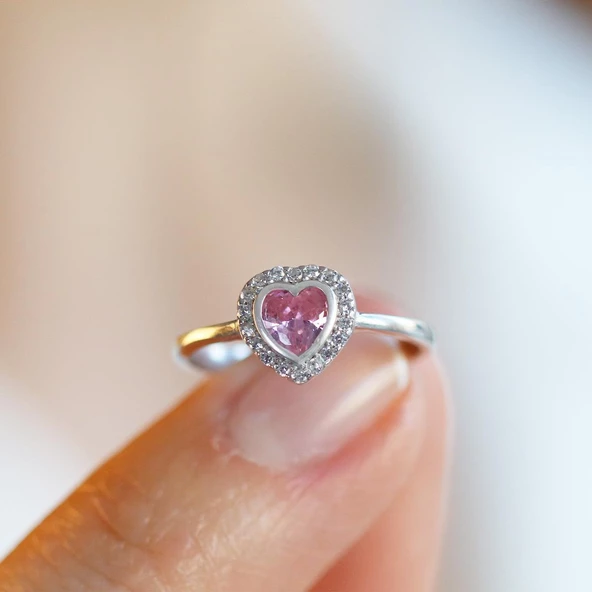 Kalp Pndr Pembe Taşlı 925 Ayar Gümüş Yüzük ürün görseli 1
