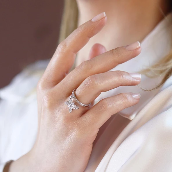 Zirkon Taşlı Hareketli  Kelebek Gümüş Yüzük ürün görseli 1