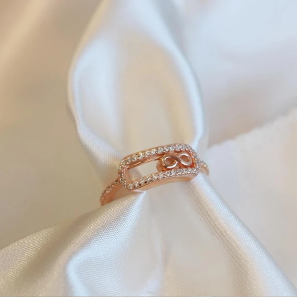 Sonsuzluk Modeli Zirkon Taşlı Rose Gold Kaplama Gümüş Yüzük ürün görseli 1