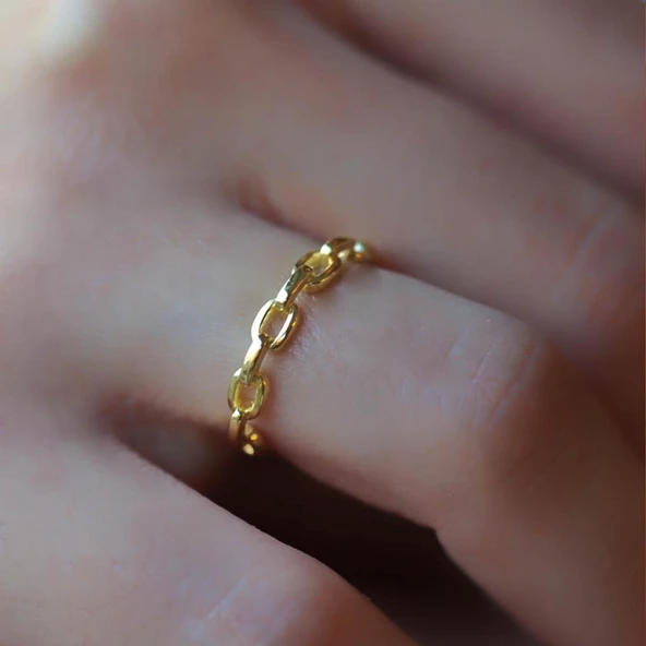 Gold Kaplama 925 Ayar Gümüş Zincir Modeli Yüzük ürün görseli 1