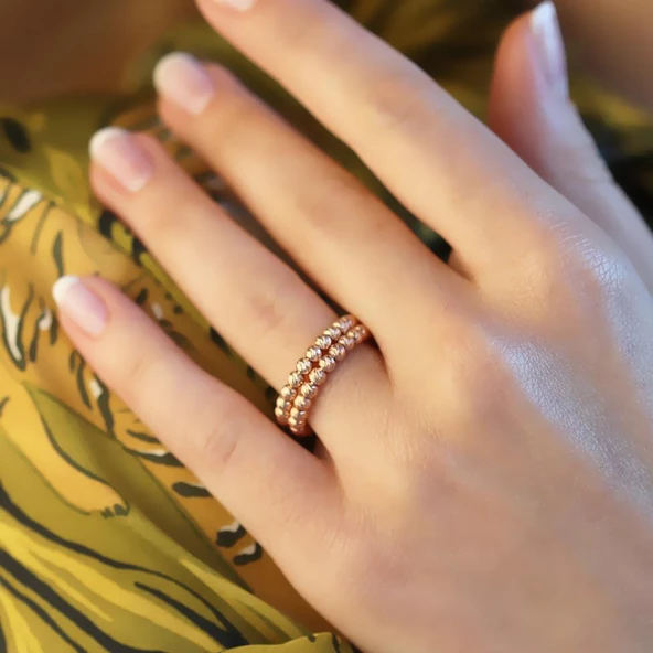 Rose Gold Kaplama Dorika Ayarlanabilir Gümüş Yüzük ürün görseli 1