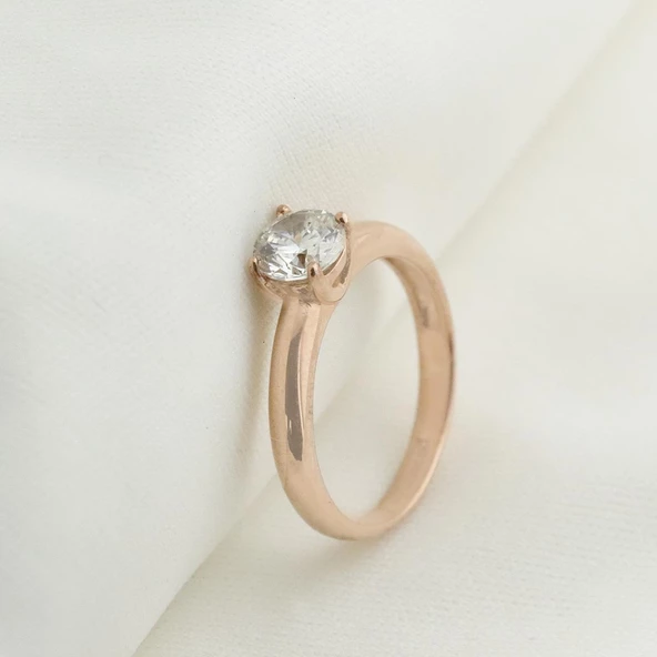 Round Kesim V Montür Rose Gold Sky Diamond Yüzük - Resim 3