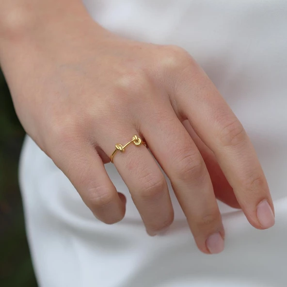 Çift Düğümlü Gold Kaplama Minimal Yüzük - Resim 2