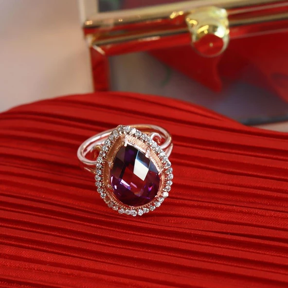 Ametis Taşlı Damla Prenses Model Rose Gold Kaplama Gümüş Yüzük - 3