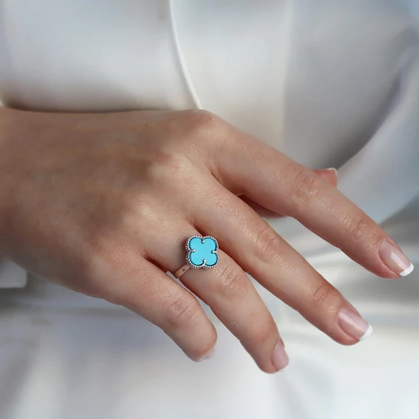 Alhambra Model Mavi Mine Taşlı Gümüş Yüzük - Resim 2