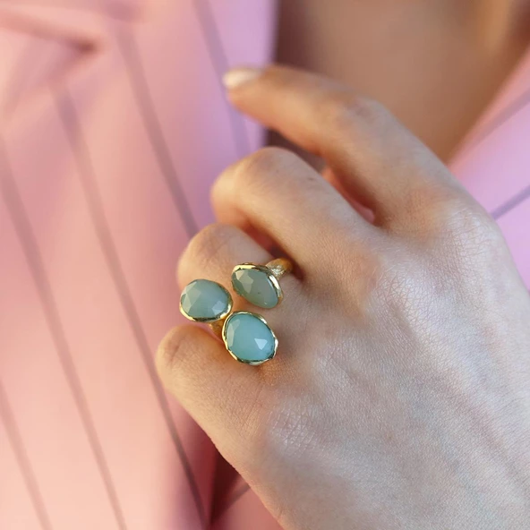 Peridot Taşlı Gold Kaplama El İşi Gümüş Yüzük - Resim 4