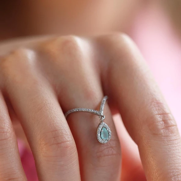 Aquamarin Taşlı İkon Gümüş Yüzük ürün görseli 1