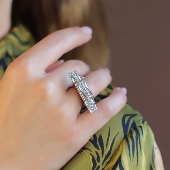 Zirkon Taşlı Köprü Gümüş Yüzük - Resim 2