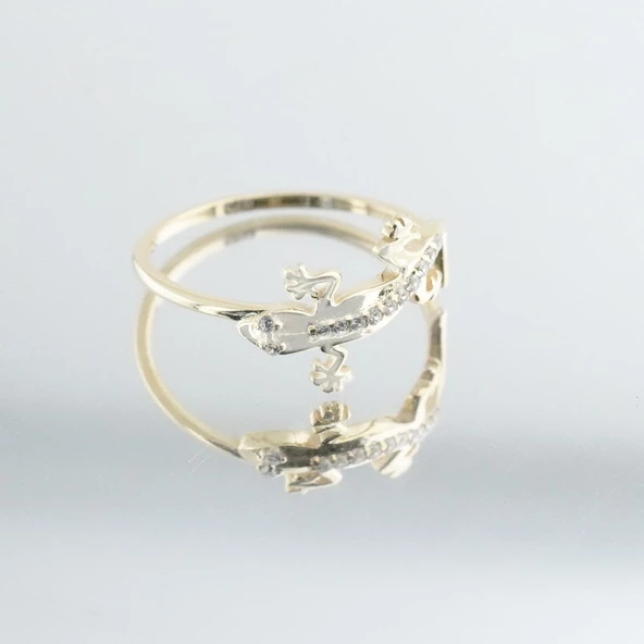 Zirkon Taşlı Gold Kaplama Timsah  Gümüş Yüzük - Resim 2