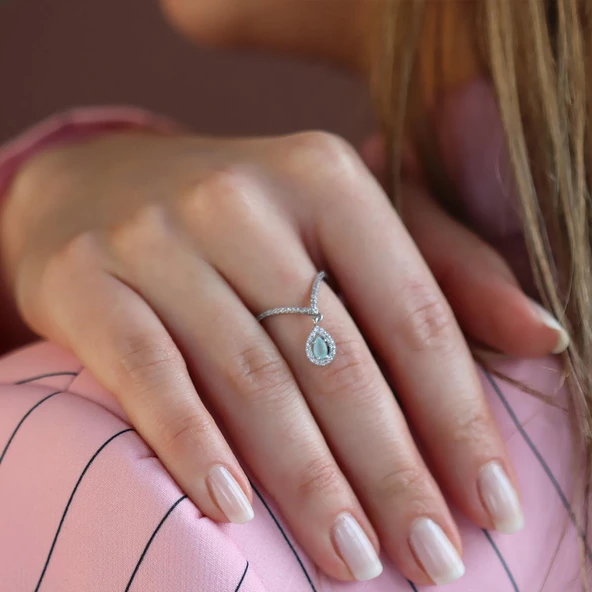 Aquamarin Taşlı İkon Gümüş Yüzük - Resim 4