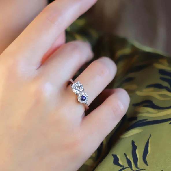 Nazar Boncuklu Tek Taş Modeli Gümüş Yüzük - Resim 3