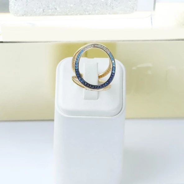 Well 3 Taraflı Çok Renkli Gümüş Yüzük - Resim 5