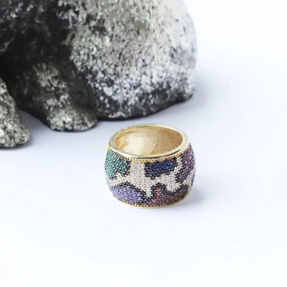 Wonderland Map Çift Taraflı Renkli Mine İşli Gümüş Yüzük - Resim 4