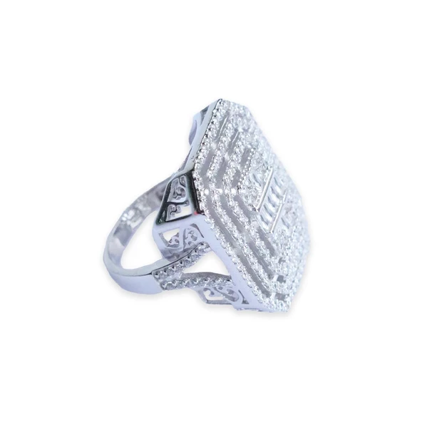 3 Boyutlu Baget Kesim Gümüş Yüzük - Resim 5