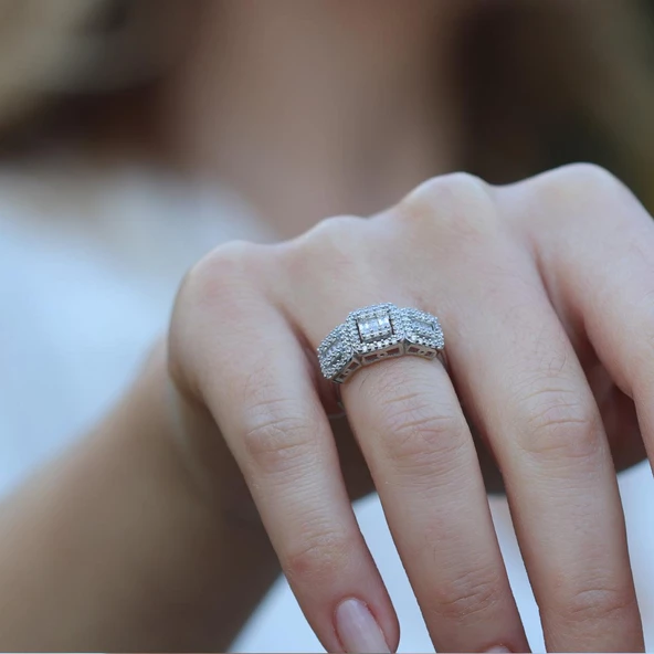 Baget Kesim 3'lü Starlight Daimond Gümüş Yüzük - Resim 5