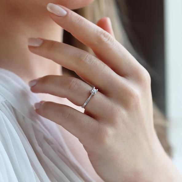 Mini U Montür Tek Taş Starlight Diamond Gümüş Yüzük - Resim 2