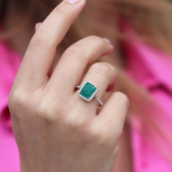 Paraiba Taşlı Radiant Kesim Gümüş Yüzük ürün görseli 1