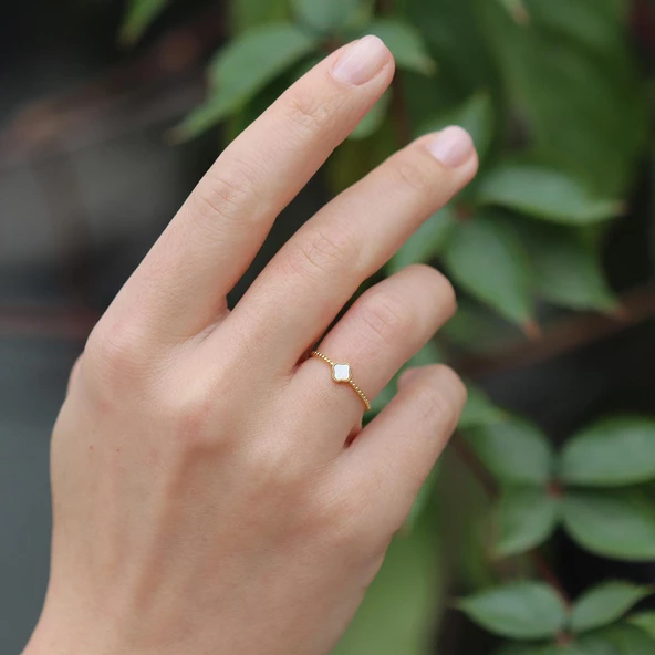 Alhmbra Gold Kaplama Minimal Gümüş Yüzük - Resim 3