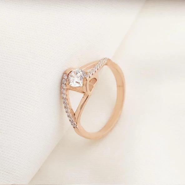 Elegance Çapraz Model Rose Gold Kaplama Sky Diamond Yüzük - Resim 2