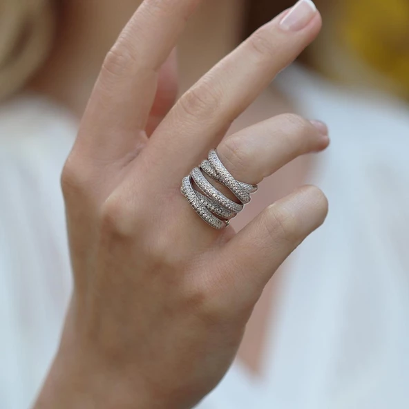 Sarmal Modeli Zirkon Taşlı Gümüş Yüzük - Resim 4