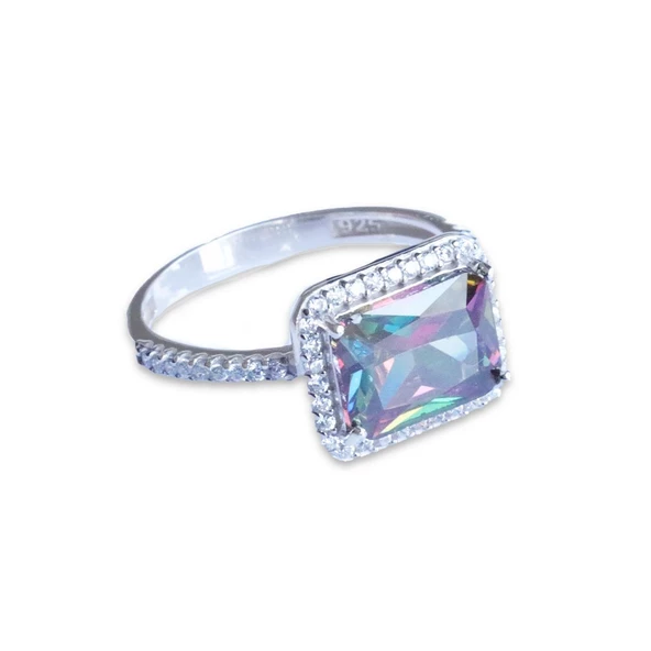 Baget Kesim Mistik Topaz Taş Gümüş Yüzük - Resim 3