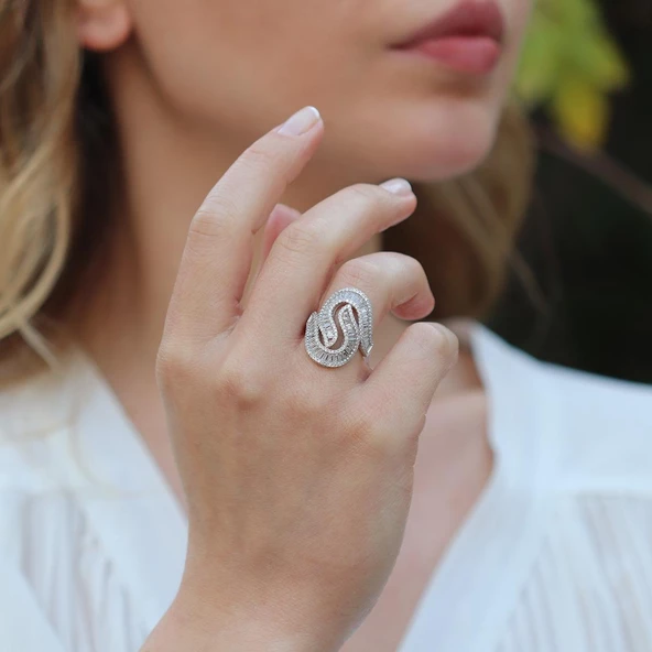 Işıltılı S Modeli Zirkon Taşlı Gümüş Yüzük ürün görseli 1