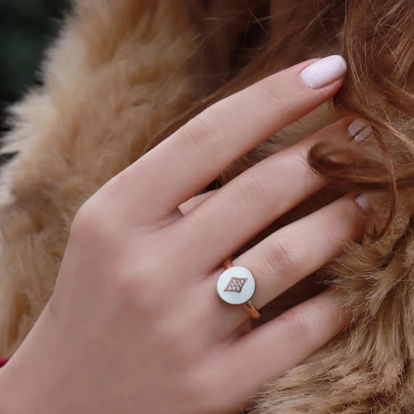 Mine İşli Rose Gold Kaplama Ayarlanabilir Gümüş Yüzük - Resim 2