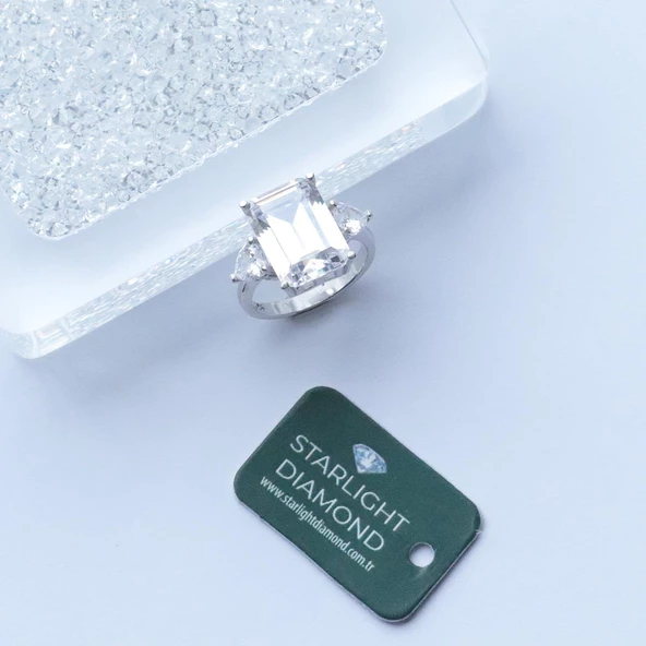 Mega Baget Taşlı STarlight Diamond Gümüş Yüzük - Resim 4