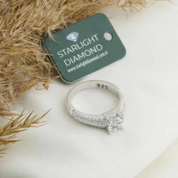Üç Sıra Taşlı Stalight Diamond Gümüş Yüzük - Resim 2