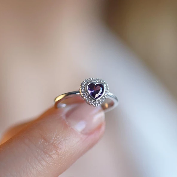 Kalp Pndr Ametist Taşlı 925 Ayar Gümüş Yüzük ürün görseli 1