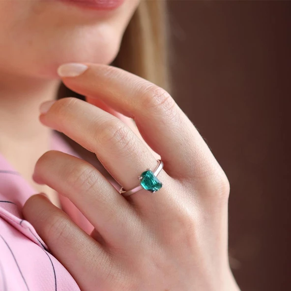 Paraiba Taşlı Half Moon Gümüş Yüzük - Resim 3