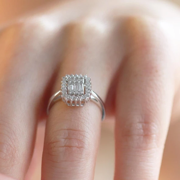 Baget Kesim Starlight Diamond Gümüş Yüzük - Resim 5