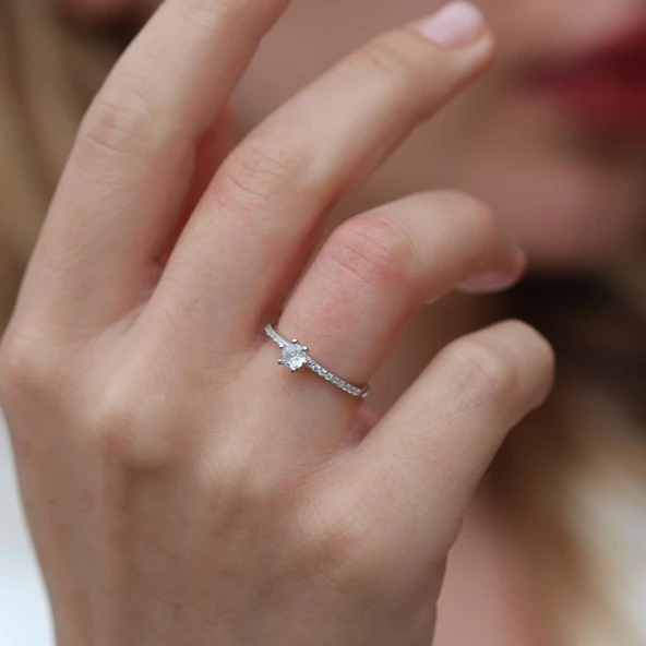 Mini Tektaş Gümüş Eklem Yüzük - Resim 9