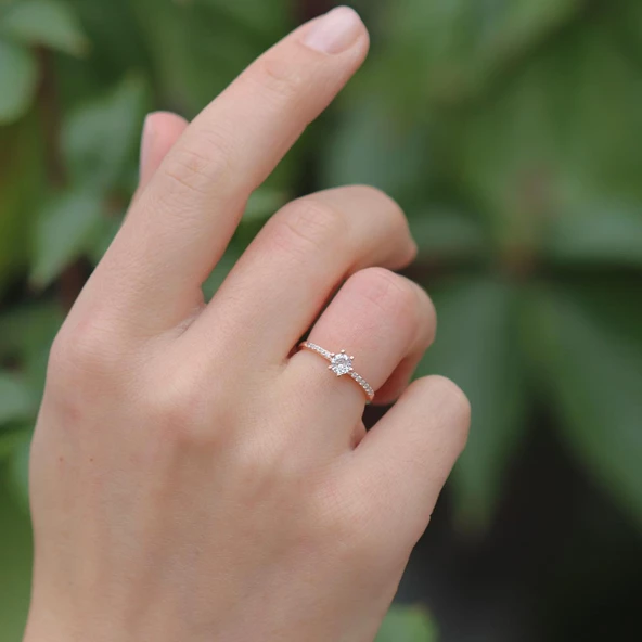 Mini Tektaş Gümüş Eklem Yüzük - Resim 5