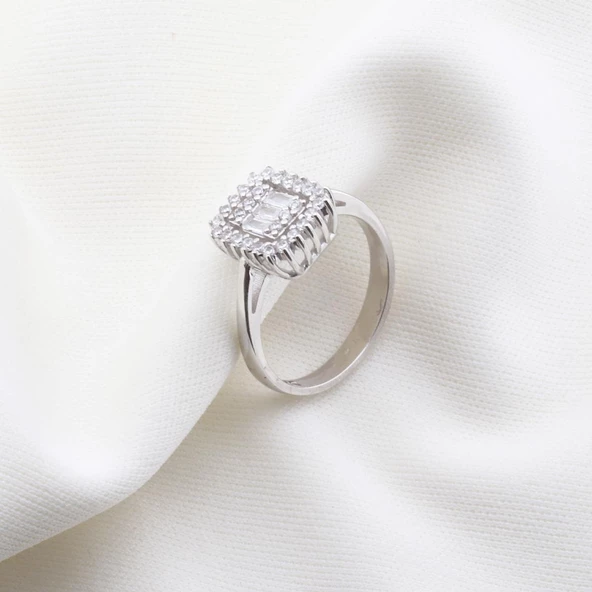 Baget Kesim Starlight Diamond Gümüş Yüzük - Resim 2