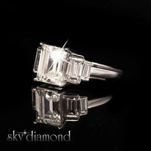 Baget Kesimli Sky Diamond Gümüş Yüzük - Resim 2