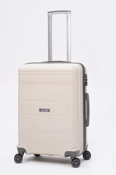 Elatae Premium Polipropilen Kırılmaz 2'li Valiz Seti Orta Boy ve Makyaj 2'li Set Bej - Antrasit V305 - Resim 3