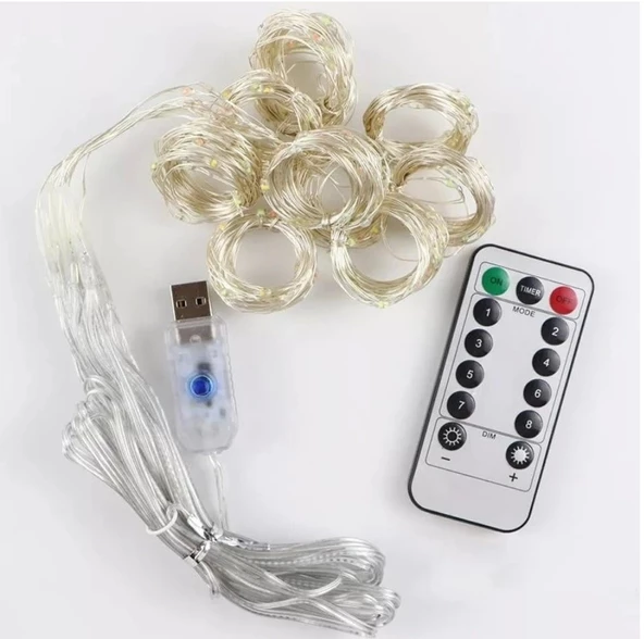 USB Peri Led Perde Süsleme Ledi 3x2 mt 10 Kollu Günışığı 3500k