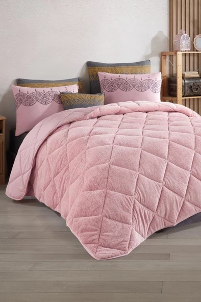 Olis Welsoft 6 Parça Comforter Yorgan Seti Pudra