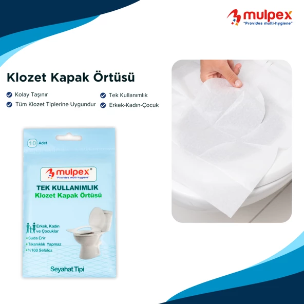 Mulpex Tek Kullanımlık Suda Çözünür Klozet Kapak Örtüsü - 10 lu Paket | Hijyenik ve Pratik Seyahat Aksesuarı - 6