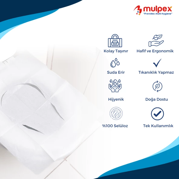 Mulpex Tek Kullanımlık Suda Çözünür Klozet Kapak Örtüsü - 10 lu Paket | Hijyenik ve Pratik Seyahat Aksesuarı - 4