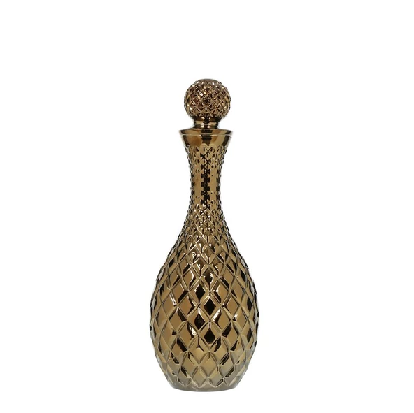 Vitale Koza Kapaklı Cam Karaf Altın Dekarasyon 14x36 cm AK.EVD0088