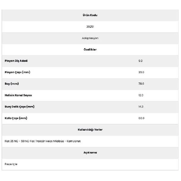 Form Metal 30251 Nc Traktör 12 Kanal 9 Diş Marş Dişlisi - Resim 2