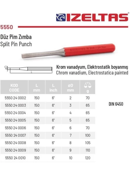 İzeltaş 4 mm Düz Pim Zımba 5550240004 - Resim 2
