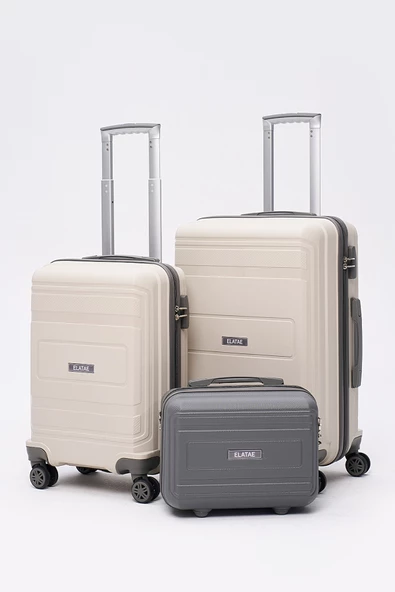 Elatae Premium Poliropilen Kırılmaz 3'lü Valiz Seti Orta - Kabin Boy ve Makyaj Bej - Antrasit V305 ürün görseli