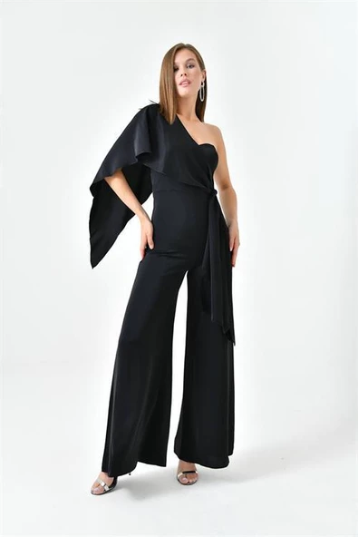 Dipmoda kadın siyah kuşaklı straplez abiye tulum DPS9355 - 3